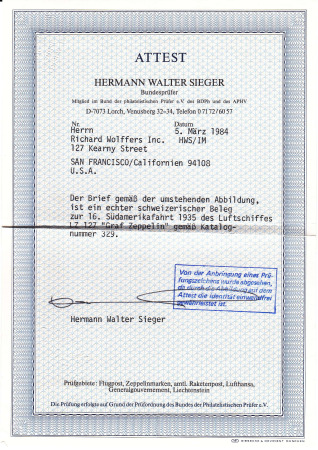 1935 (6. Nov.) 16. Südamerikafahrt, Bedarfsbrief mit