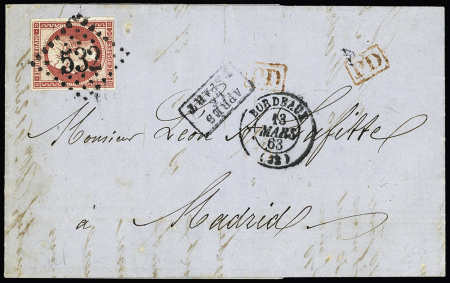 N°17B,   OBL GC 532 + T15 "Bordeaux (32)" (1863)