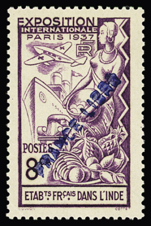 N° 151c 8ca violet, variété surcharge France Libre