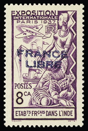 N° 156a 8ca violet, variété surcharge France Libre
