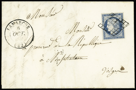 N°4 OBL   grille + CAD T14 "Lamarche (82)" (1851)