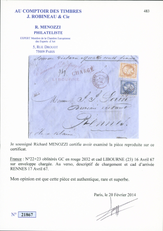 N°22 + 23 OBL GC rouge 2032 + CAD T15 rouge "Libourne