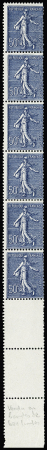 N°7 50c. bleu, bande vertical de 6+ 2 non imprimés,