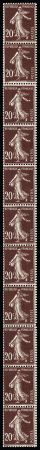 N°13 20c. lilas-brun, bande vertical de 11, neuf.