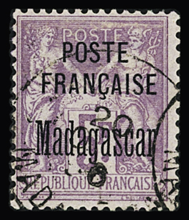 N° 22 5f violet, obl. càd central, TTB