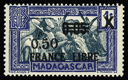 N° 241a 0,50 s. 0,05c s. 1c, variété surcharge noire,