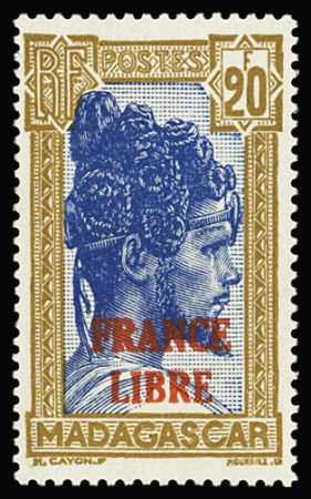 N° 255A 20f bistre et bleu surchargé FRANCE LIBRE,