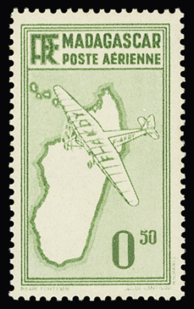 Poste aérienne n° 1a 50c vert-jaune, variété rouge