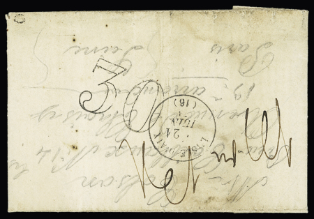 Ile d'Aix : Lettre sans timbre d'un prisonnier de la Commune de Paris incarcéré sur un ponton avec T16 "L'Isle d'Aix (16)" (21 juin 71) + mention au crayon "A bord de l'Orne, en rade de l'Ile d'Aix Charente Inférieure