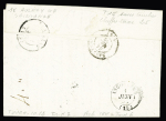 Lettre sans timbre avec CAD T15 "Aulnay-de-Saintonge 16" (1852) + taxe 25 double-trait, ind 7. TB
