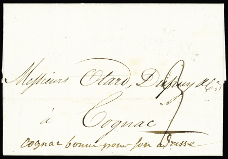 MP rouge au verso "Déb 16 Cozes" (1809), ind 22, rare et TB