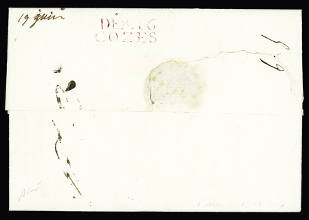 MP rouge au verso "Déb 16 Cozes" (1809), ind 22, rare et TB