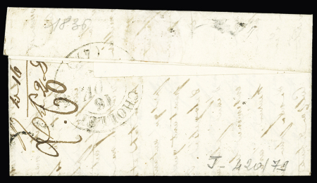 Croix Chapeau : cursive "16 Croix Chapeau" + T13 "La Rochelle" (1836) + décime rural, ind 14. TB
