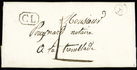 Etaules : lettre, sans CAD avec boite rurale "E" d'Etaules + "CL" encadré noir. TB