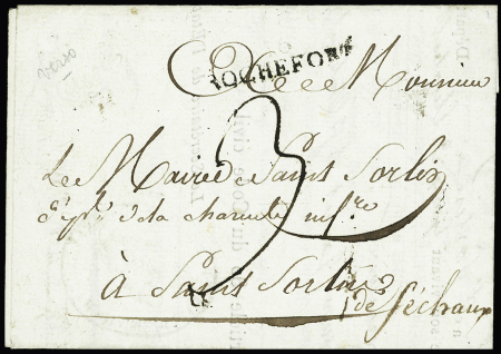 MP "Deb 16 Marennes" + cachet de la mairie de Rochefort, ind 20. Rare et TB