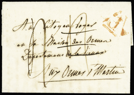 MP partiellement manuscrite "Deb de" + "16 "Mirembeau" adressée au citoyen Loyer (SD mais période 1792 - 1800), ind 19, jolie pièce rare