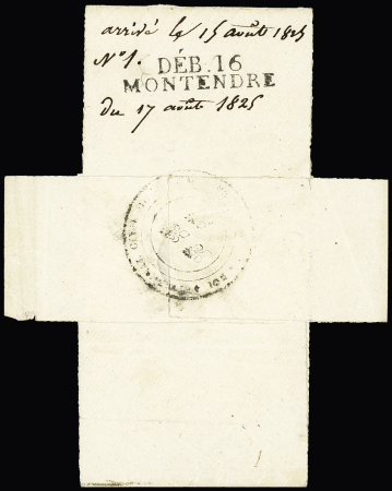 Bande avec au verso MP "Deb 16 Montendre" (1825) - Dubus signalait cette marque comme inconnue mais possible, seule pièce connue, signé Pothion. Pièce superbe, ind 26