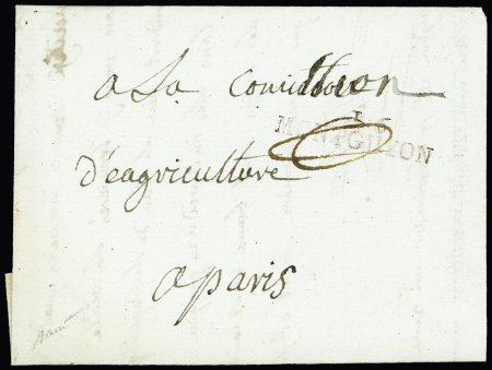 Montguyon : MP "16 Montguyon" (1797) + paraphe de franchise, ind 22. RR et TB
