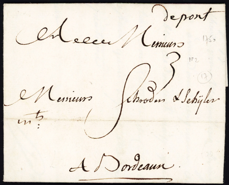 Pons : marque manuscrite "De Pons" pour Bordeaux (1750), ind 17. TB
