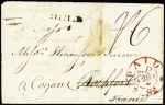 Rochefort : Lettre de Hull (GB - 1792) pour Rochefort et réexpédiée à Cognac avec au verso très belle MP "DB de Rochefort"