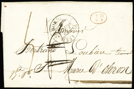 Double déboursé "Deb 16 Rochefort" et "Deb 16 Le Château Isle d'Oléron" (1831), ind 21 et ind 22, ensemble RRR et TB
