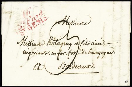 Saint-Fort : double cursive rouge "16 St Fort St Genis", ind 23, pièce de luxe