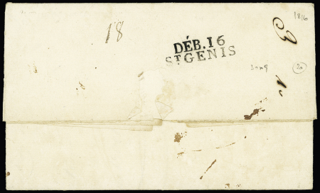 Lettre de Nancy pour St Gilles (Gard) avec au verso MP "Deb 16 St Genis" ind 20, frappe superbe