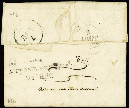 Lettre avec MP "P 31 P Auch" (1828) adressée à un militaire en garnison mais hospitalisé à St Jean d'Angely. Ind 19, rare et TB