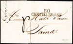 Lettre avec MP "80 Chatellerault" avec au verso marque d'arrivée à Saintes "2.8-BRE", ind 18, certificat Chevalier, superbe