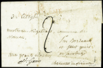 Lettre d'Angoulême 1802 pour Mosnac par Bordeaux avec au verso MP manuscrite "Deb de Saujon", ind 19. TB