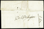 Lettre d'Angoulême 1802 pour Mosnac par Bordeaux avec au verso MP manuscrite "Deb de Saujon", ind 19. TB