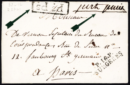 Surgères : MP "P 16 P Surgères" + "Port Payé" manuscrit (1814). TB