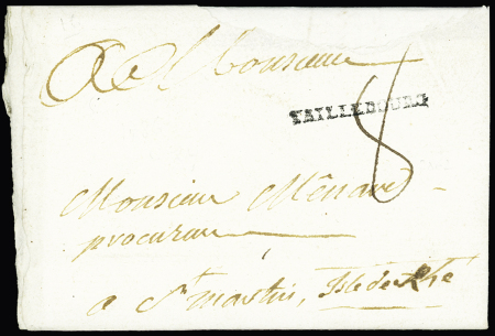 Très rare petite MP "Taillebourg" + taxe manuscrite 8 (L n°1 - 1786). TB