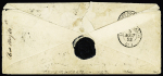N°2, 15c vert, 2 pièces (def) + n°6, 1F carmin (touché) OBL grille sans fin + CAD T15 "2e Paris 15 (60)" (1852) sur lettre pour Baltimore (USA) avec au recto grand CAD "Packet Boston"