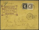 N°3, 20c noir + n°47, 30c brun OBL CAD "Paris rue Taitbout" (1889) sur lettre recommandée exédiée par le célèbre négociant en timbres-poste "Erard Le Roy d'Etiolles" pour Berlin avec arrivée, emploi tardif, spec