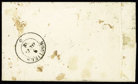 N°4, 25c bleu, 2 pièces, OBL grille sans fin + T15 "3e Paris 15 (60)" (1852) sur une petite lettre pour Aigleblanche (Savoie). TB