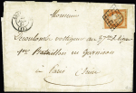 N°5, 40c orange, OBL grille + T15 "Confolens" (1850) sur lettre pour un militaire à Paris. TB. Cote 900€