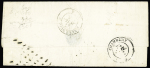 N°10, 25c bleu en paire (touché) OBL gros points + CAD "2e Paris 15 (60)" (1853) sur lettre pour Sallanches (Etats Sardes) avec au verso CAD Sardes Chambéry et Sallanches, bonne présentation