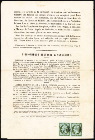 N°11 en paire OBL T15 Nantes (1861) sur circulaire sans bande pour la souscription de l'ouvrage "L'ouest aux croisades par H. de Fourmont". TB