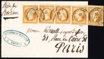 N°13, bande de 3 + paire OBL T15 "Loches (36)" (1862) sur pli pour Paris avec mention manuscrite "Pièces de procédure". TB