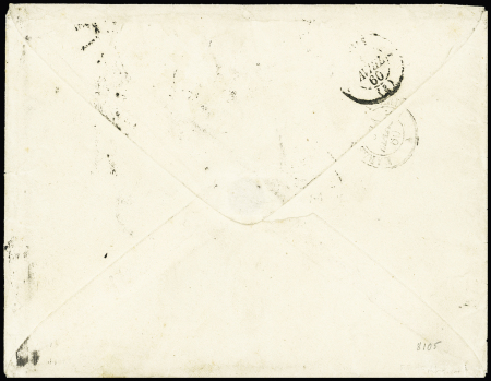 N°13, bande de 7 + une pièce OBL PC 1896 + CAD "Philippeville bat à vap" (1860) (Salles n°497A - CAD cassé) sur lettre pour Paris. TB