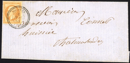 N°21 OBL CAD perlé T22 "Souppes (73)" (1863) sur lettre pour Chateaulandon. Jolie pièce
