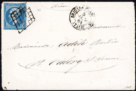 N°22, def, OBL grille + CAD "Brigade Française Italie" (1864) sur une petite lettre, bonnes frappes