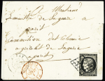N°3, 20c noir, touché à droite, OBL grille + T15 "Auray (54)" (1850) sur lettre pour le Ministère de la guerre à Paris avec au recto CAD rouge "2 Paris 2 franchises". TB