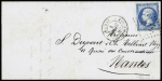 N°22 OBL GC 233 + T15 "Auray boite mobile" (1866) sur lettre pour Nantes, ind 20. Rare, TB