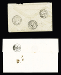 2 lettres n°3 OBL grille + T15 "Le Palais (54)" (1850 - ind 16) et n°60 OBL GC 2771 + T18 "Le Palais Morbihan" (1876). TB