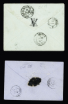 Campeneac : 2 lettres : n°22 OBL GC 714 + T22 "Campeneac (54)" (1853 - ind 15) et n°78 OBL CAD  perlé T24 "Campeneac (54)" (1877 - ind 14). TB