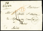 Elven - 2 plis : cursive "54 Elven Vannes" + T12 "Vannes (54)" (1830) et cursive "54 Elven" + décime rural rouge (1841) ind 26 et ind 10. RR et TB. Photo de la cursive 54 Elven Nantes