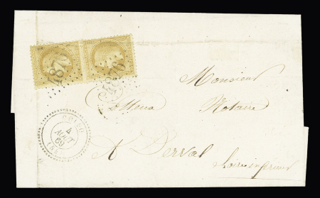 Colpo : n°28 en paire OBL GC 4876 + T22 "Colpo (54)" (1869), ind 20. RR et TB