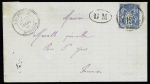 Les Forges : n°90 OBL CAD perlé T25 "Les Forges Morbihan" (1886) + "BM" dans un ovale sur lettre, ind 17. TB